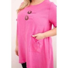 Moteriška Plus Size medvilninė suknelė su ilgesne nugara ir kišene, rožinės spalvos