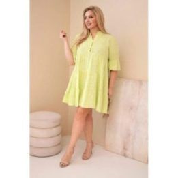 Moteriška Plus Size medvilninė suknelė su raukiniais, šviesiai žalios spalvos