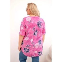 Moteriška Plus Size medvilninė palaidinė su gėlių raštu, rožinės spalvos