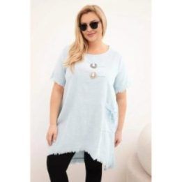 Moteriška Plus Size medvilninė suknelė su asimetriniu apačios kirpimu, mėlynos spalvos