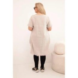 Moteriška Plus Size medvilninė suknelė, smėlio spalvos