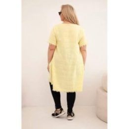 Moteriška Plus Size medvilninė suknelė, geltonos spalvos