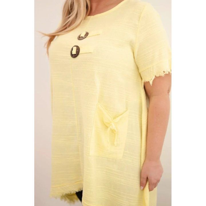 Moteriška Plus Size medvilninė suknelė, geltonos spalvos