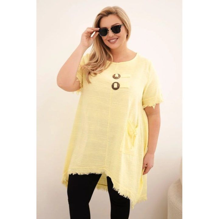 Moteriška Plus Size medvilninė suknelė, geltonos spalvos