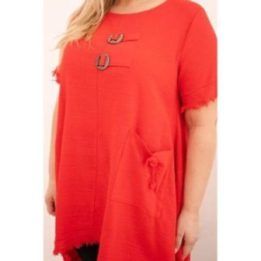 Moteriška Plus Size medvilninė suknelė su asimetrišku ilgesniu nugaros kraštu, raudonos spalvos