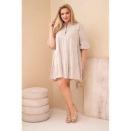 Moteriška Plus Size suknelė su raukiniais, smėlio spalvos