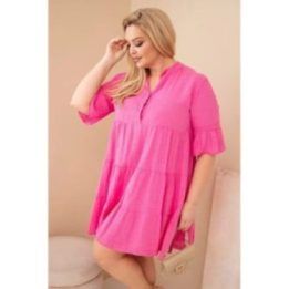Moteriška Plus Size medvilninė suknelė su raukiniais, rožinės spalvos