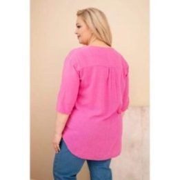 Moteriška Plus Size medvilninė palaidinė su sagute ties iškirpte, rožinės spalvos