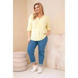 Moteriška Plus Size medvilninė palaidinė su sagute, geltonos spalvos