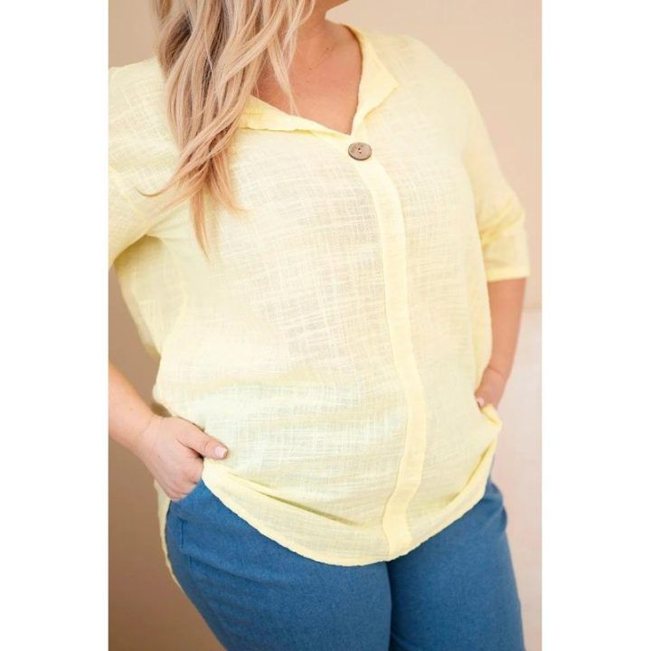 Moteriška Plus Size medvilninė palaidinė su sagute, geltonos spalvos
