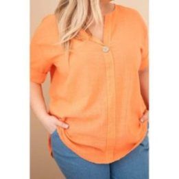 Moteriška Plus Size medvilninė palaidinė su sagomis, oranžinės spalvos