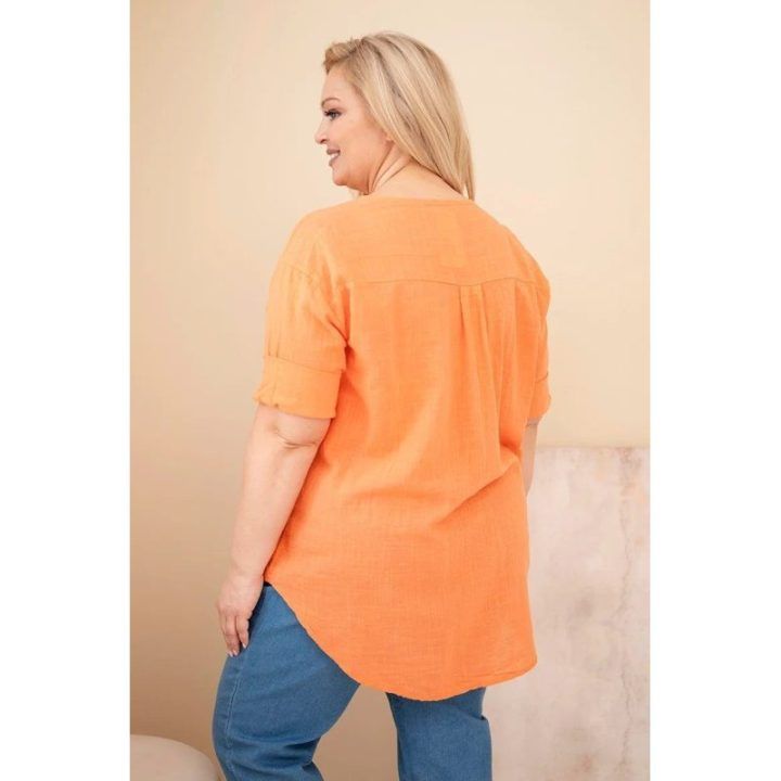 Moteriška Plus Size medvilninė palaidinė su sagomis, oranžinės spalvos