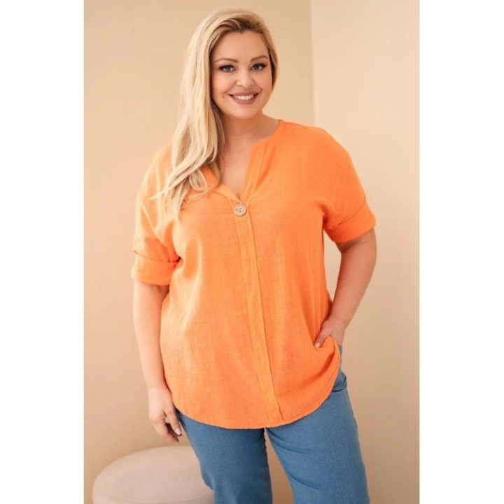 Moteriška Plus Size medvilninė palaidinė su sagomis, oranžinės spalvos