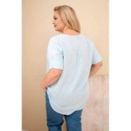 Moteriška Plus Size medvilninė palaidinė su sagų iškirpte, mėlyna