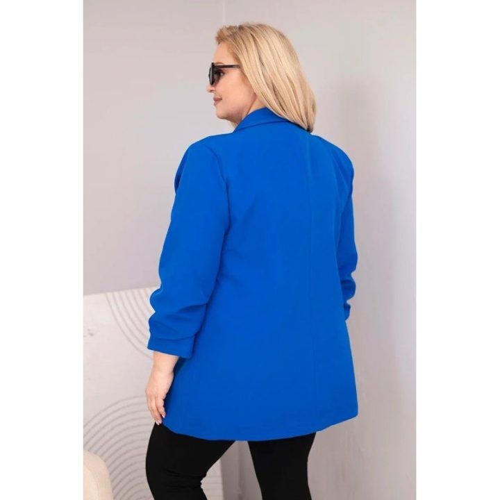 Moteriškas Plus Size švarkas, rugiagėlių mėlynos spalvos