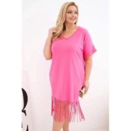 Moteriška Plus Size suknelė su V formos iškirpte ir kutais, rožinės spalvos