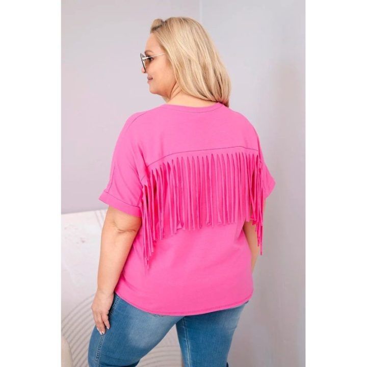 Moteriška Plus Size medvilninė palaidinė su V formos iškirpte, rožinės spalvos