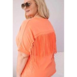 Moteriška Plus Size medvilninė palaidinė su V formos iškirpte ir kutais nugaros dalyje, lašišų spalvos
