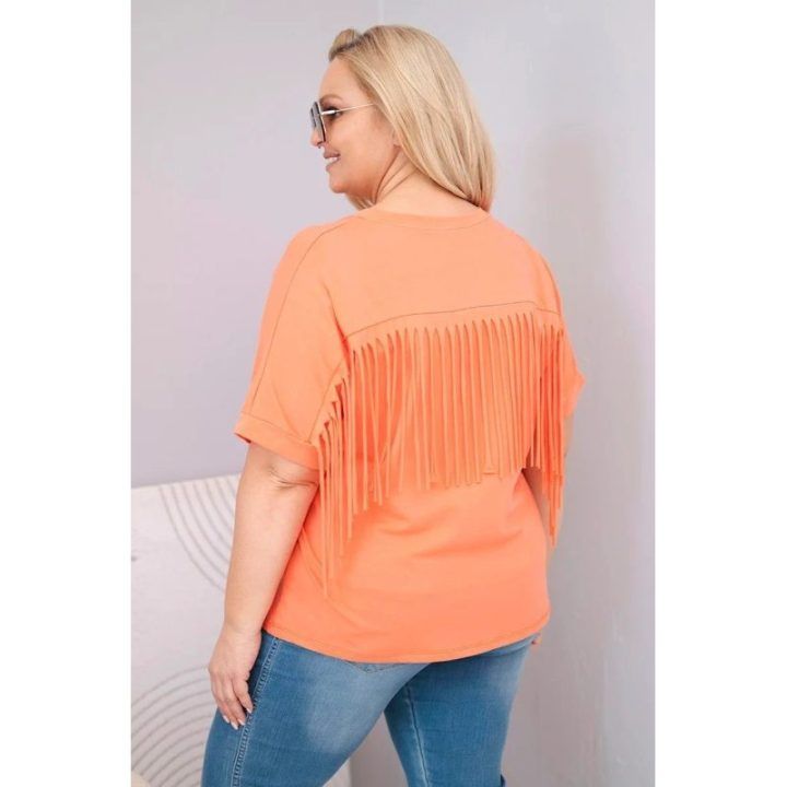Moteriška Plus Size medvilninė palaidinė su V formos iškirpte ir kutais nugaros dalyje, lašišų spalvos