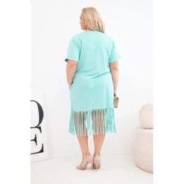 Moteriška Plus Size medvilninė suknelė su kutais, mėtų spalvos