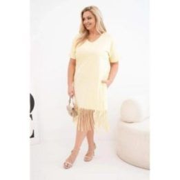Moteriška geltona suknelė su V formos iškirpte ir kutais, Plus Size