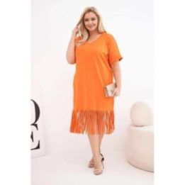 Moteriška Plus Size medvilninė suknelė su V formos iškirpte ir kutais, oranžinė