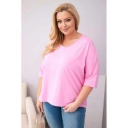 Moteriška Plus Size oversize palaidinė V formos iškirpte, šviesiai rožinė