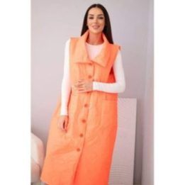 Moteriška ilga pikota liemenė su kišenėmis ir aukšta apykakle, neoninės oranžinės spalvos