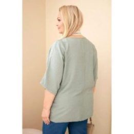 Moteriška Plus Size viskozinė palaidinė su dekoratyvine skarele, chaki spalvos