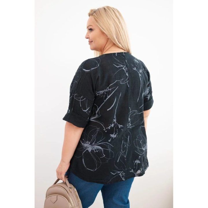 Moteriška Plus Size palaidinė su kišene, juodos spalvos