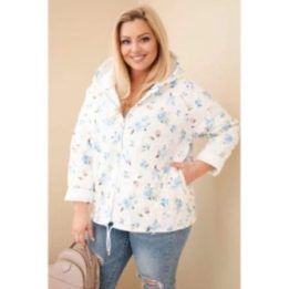 Moteriška Plus Size pavasarinė striukė su gėlių raštu, mėlynos spalvos
