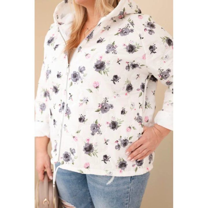 Moteriška Plus Size striukė su gėlių raštu, grafito spalvos