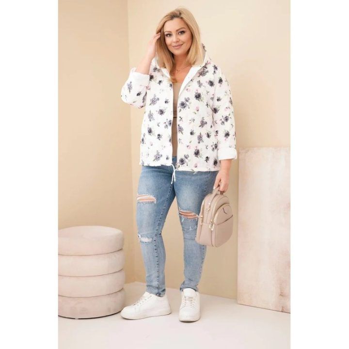 Moteriška Plus Size striukė su gėlių raštu, grafito spalvos