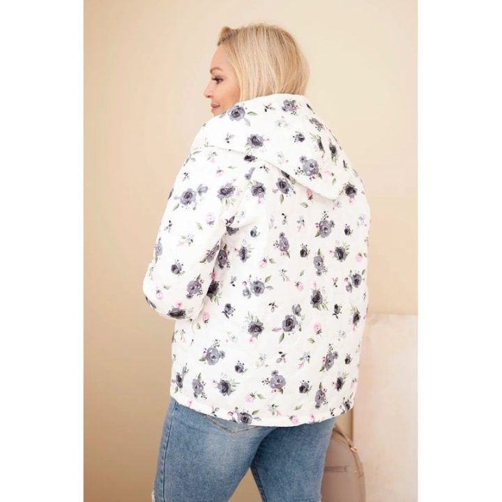 Moteriška Plus Size striukė su gėlių raštu, grafito spalvos