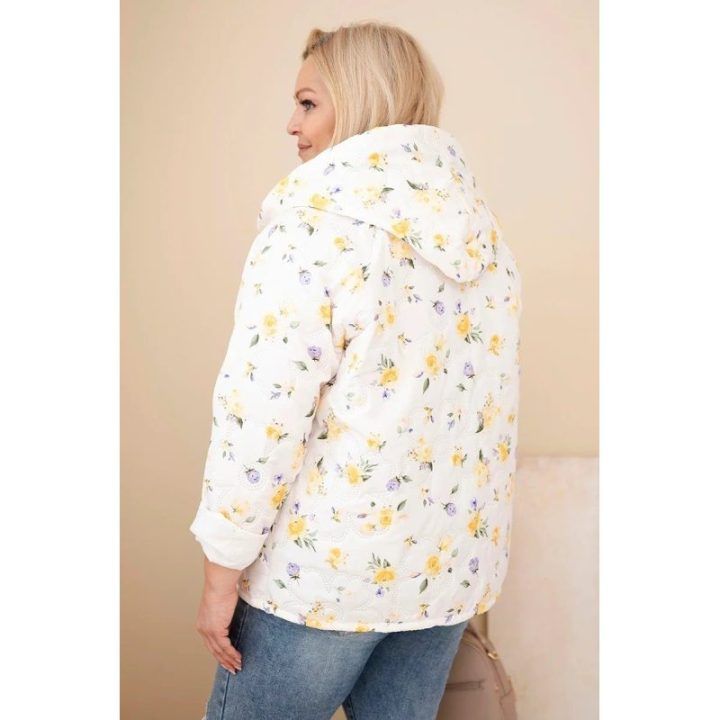 Moteriška Plus Size pavasarinė striukė su gėlių raštu, geltonos spalvos