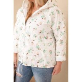 Moteriška Plus Size pavasarinė striukė su gėlių raštu, mėtų spalvos