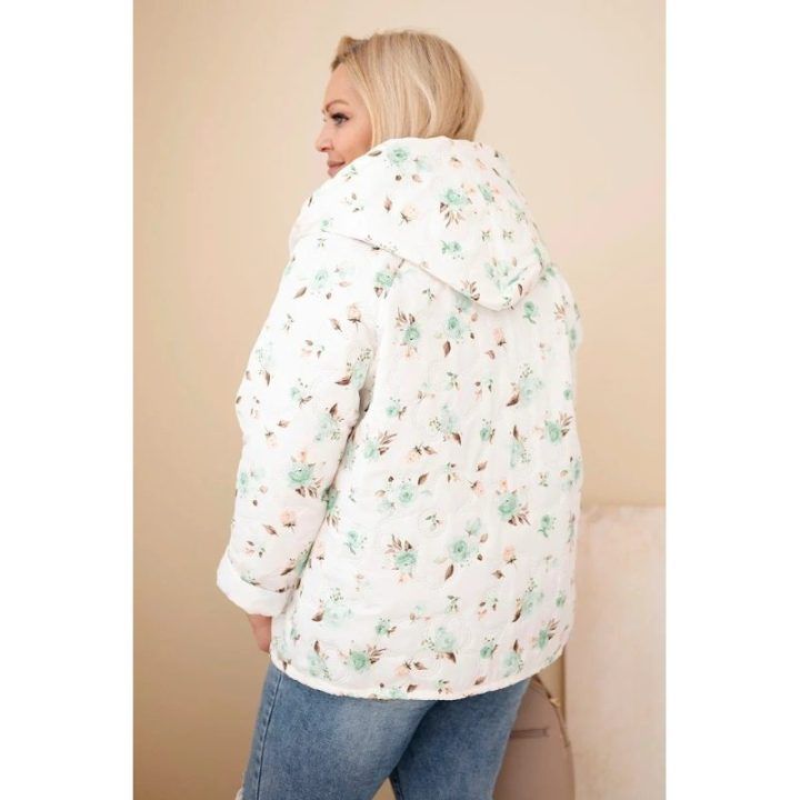 Moteriška Plus Size pavasarinė striukė su gėlių raštu, mėtų spalvos