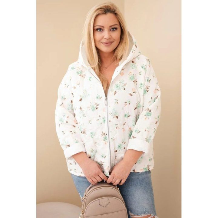 Moteriška Plus Size pavasarinė striukė su gėlių raštu, mėtų spalvos