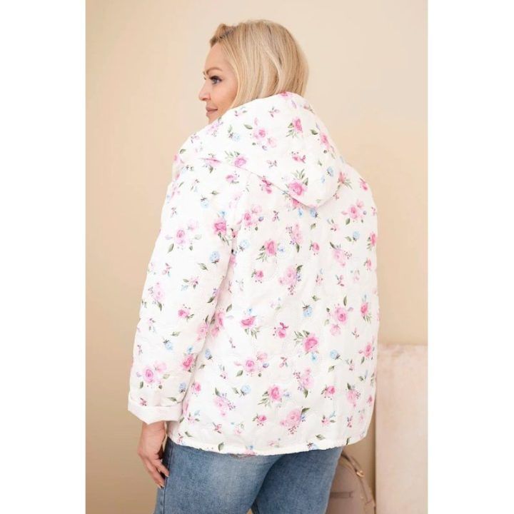 Moteriška Plus Size pavasarinė striukė su gėlių raštu, rožinės spalvos