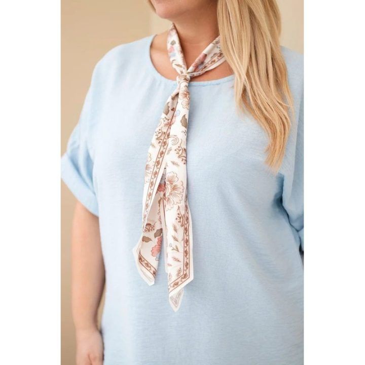 Moteriška Plus Size viskozinė palaidinė su dekoratyvine skarele, mėlynos spalvos