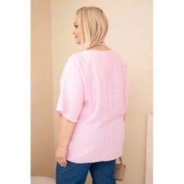 Moteriška Plus Size viskozinė palaidinė su dekoratyvine skarele, rožinės spalvos