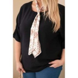 Moteriška Plus Size viskozinė palaidinė su dekoratyvine skarele, juoda