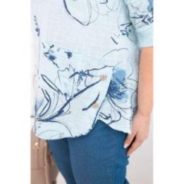 Moteriška Plus Size medvilninė palaidinė trumpomis rankovėmis ir kišene, mėlyna