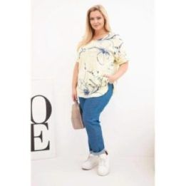 Moteriška geltona Plus Size palaidinė trumpomis rankovėmis su kišene