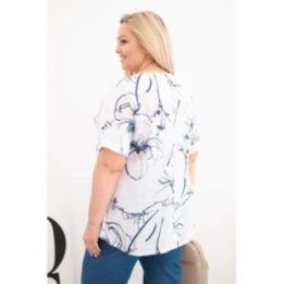 Moteriška Plus Size medvilninė palaidinė trumpomis rankovėmis su kišenėle, balta