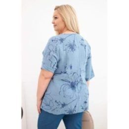 Moteriška Plus Size palaidinė su kišene, džinso mėlynos spalvos