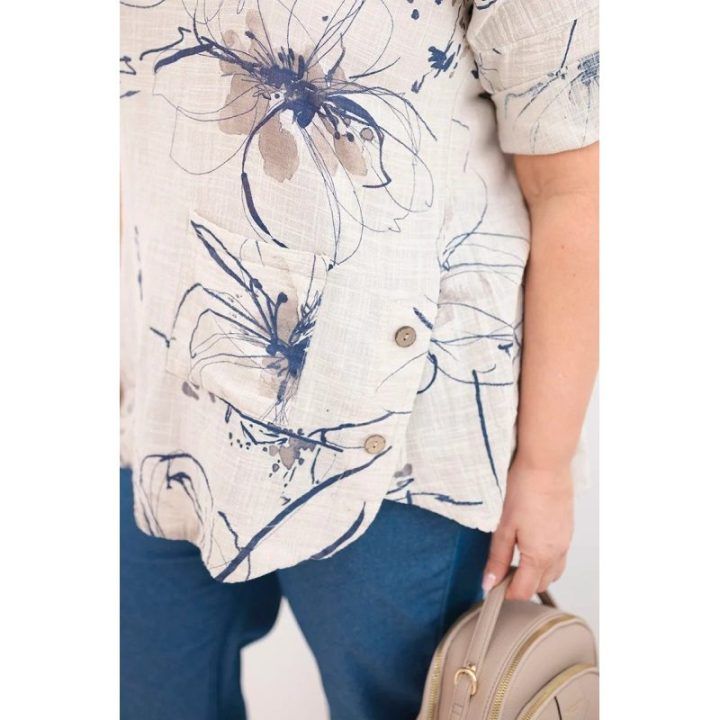 Moteriška Plus Size medvilninė palaidinė su kišene, smėlio spalvos