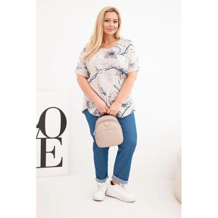 Moteriška Plus Size medvilninė palaidinė su kišene, smėlio spalvos