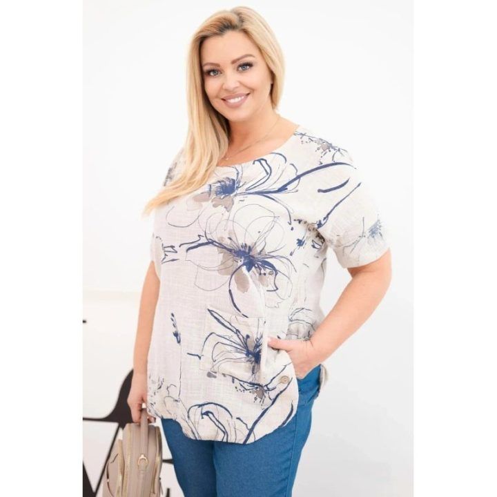 Moteriška Plus Size medvilninė palaidinė su kišene, smėlio spalvos