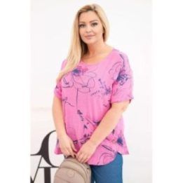 Moteriška Plus Size rožinė palaidinė trumpomis rankovėmis su kišene